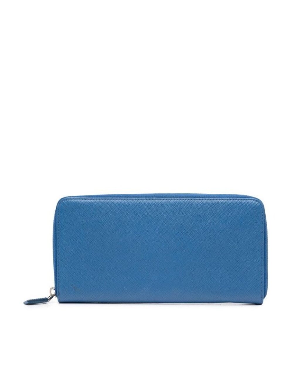 Prada Zip Around Wallet Blue Leather